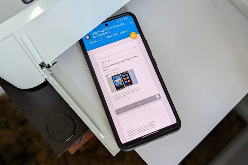 Android phone sending a document to an HP laser printer