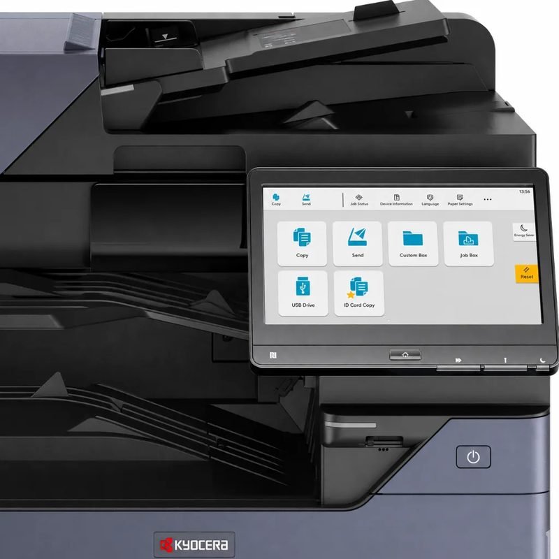 Printer control panel touchscreen with copy and scan options